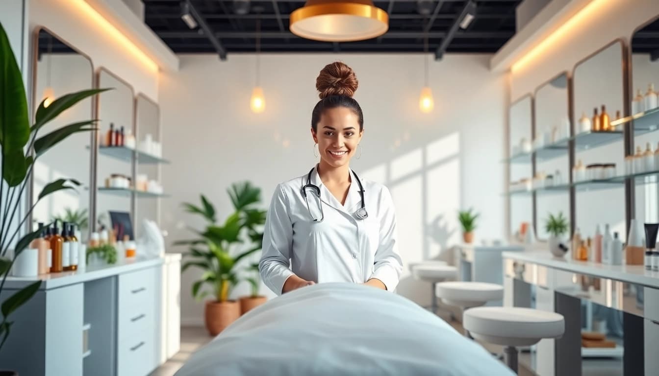 Showcase of Esthetician Marketing Ideas through an elegant treatment space and beauty products.