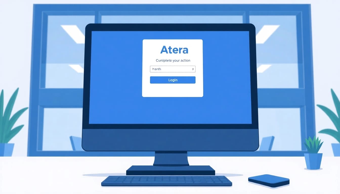 Atera login page shown on a modern computer screen in an office setting, highlighting secure access.