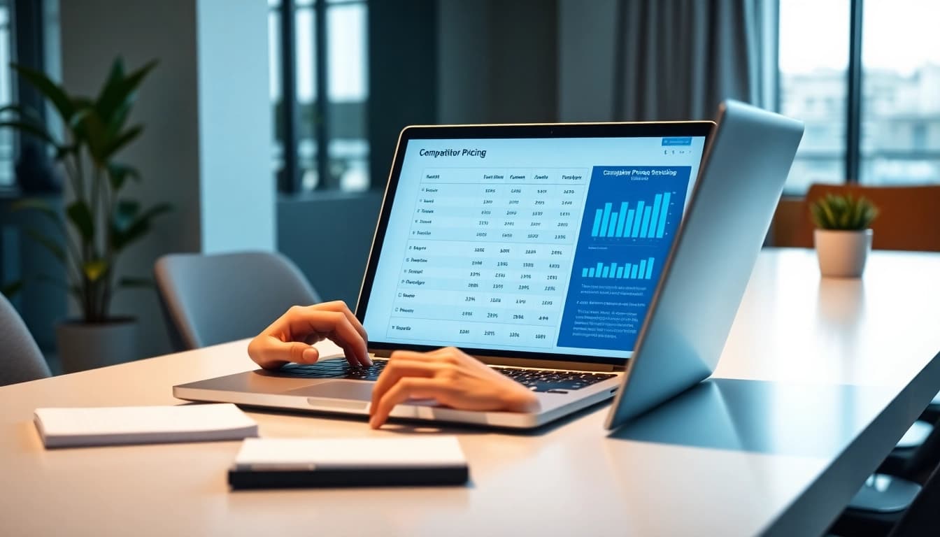 Analyze competitor pricing data effectively, showcasing business insights in a modern office.