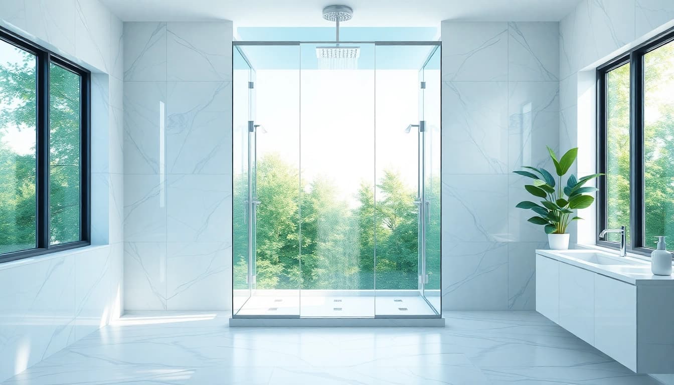 Experience luxurious elegant showers in a modern bathroom with serene design features.
