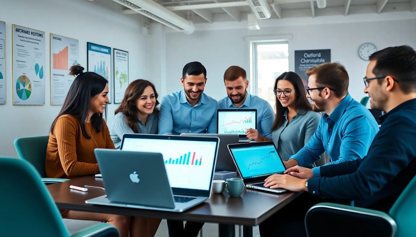 Engaging team collaborating on online marketing edmonton strategies in a modern office.
