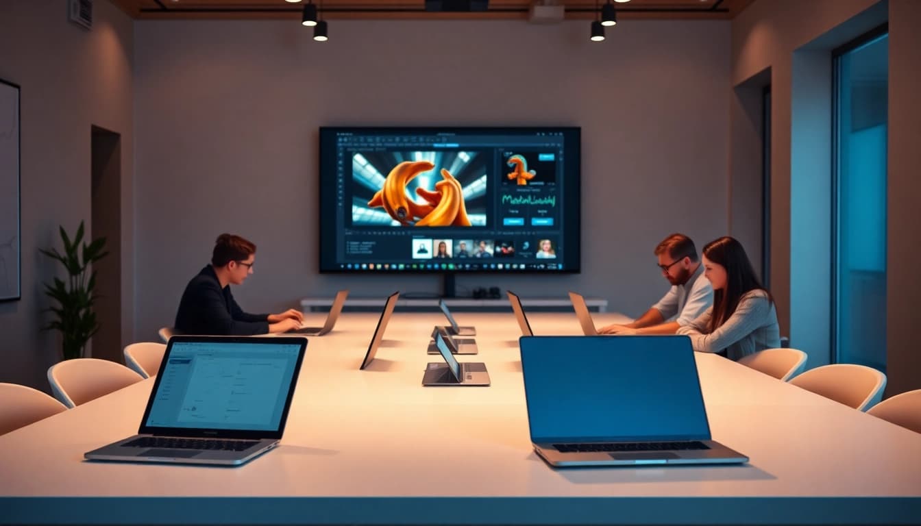 Creative professionals utilizing nano banana pro for AI image editing in a modern workspace.