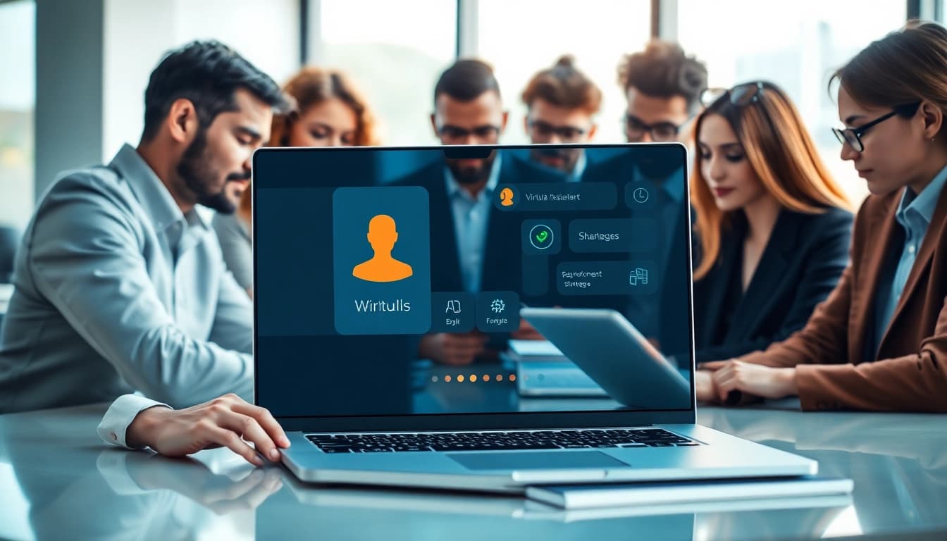Engage with enterprise assistant software in a dynamic office setting, showcasing collaboration and productivity.