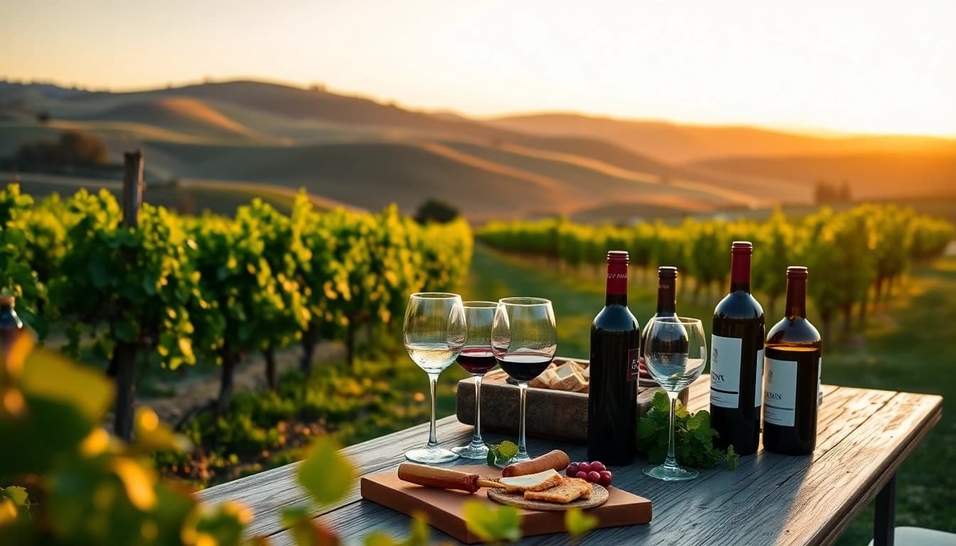 Experience the charm of clarksburg wineries with a picturesque wine tasting setup in a vineyard.
