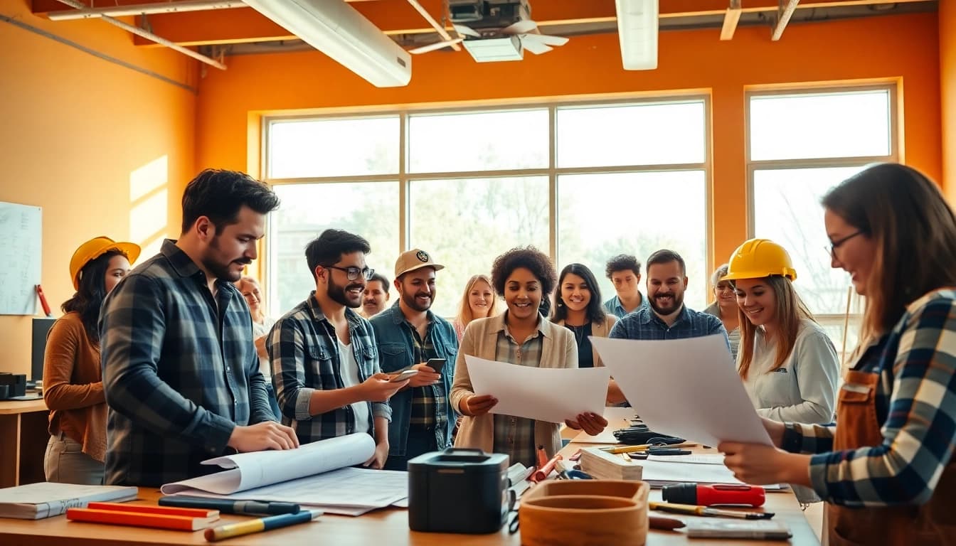 Learn about construction training programs through collaborative hands-on activities in a bright classroom.