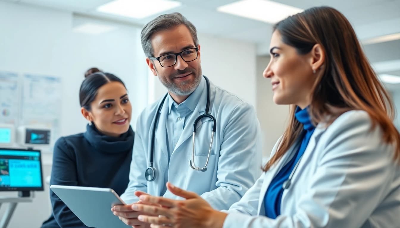 Healthcare professionals consult patients, embodying the importance of Health in a modern clinic.