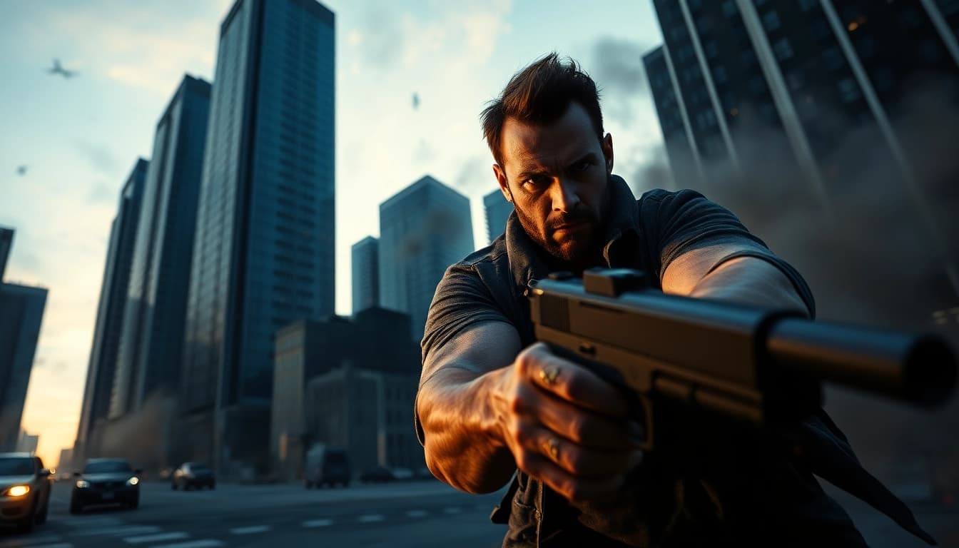 Engaging scene highlighting the intensity of a Clean action thriller with a heroic character.