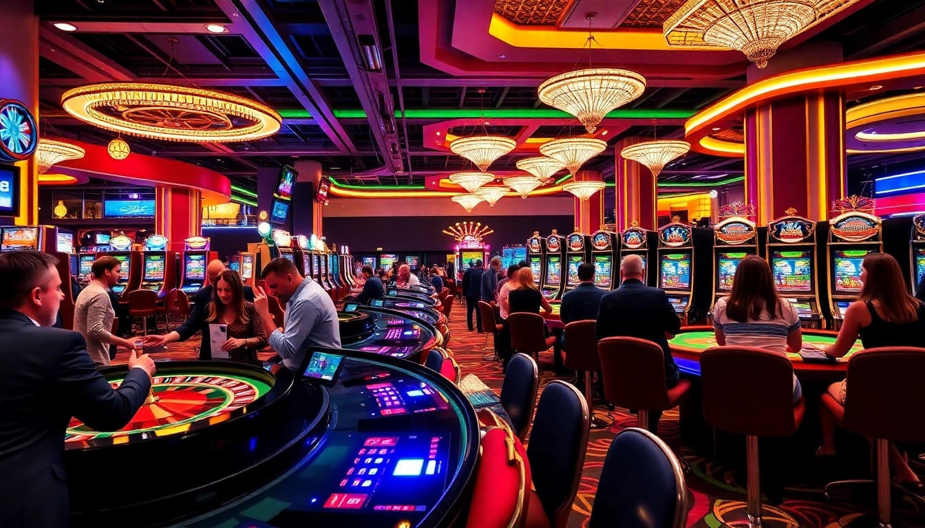 Exciting gaming scene at a Non gamstop Casino Uk with active players and vibrant lights.