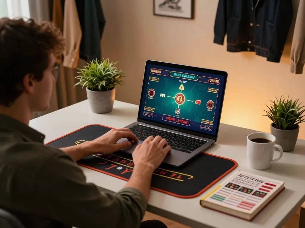 Experience live dealer blackjack at home with 388bet, showcasing a stylish gaming setup.