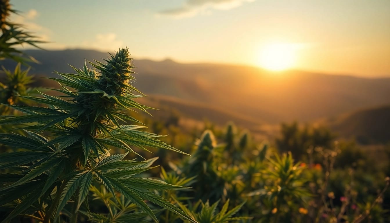 Consommer du weed espagne dans un paysage serein avec des collines verdoyantes.