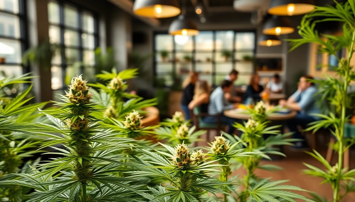 Die Bluetenbande zeigt gesunde Cannabis-Pflanzen in einer einladenden Umgebung.