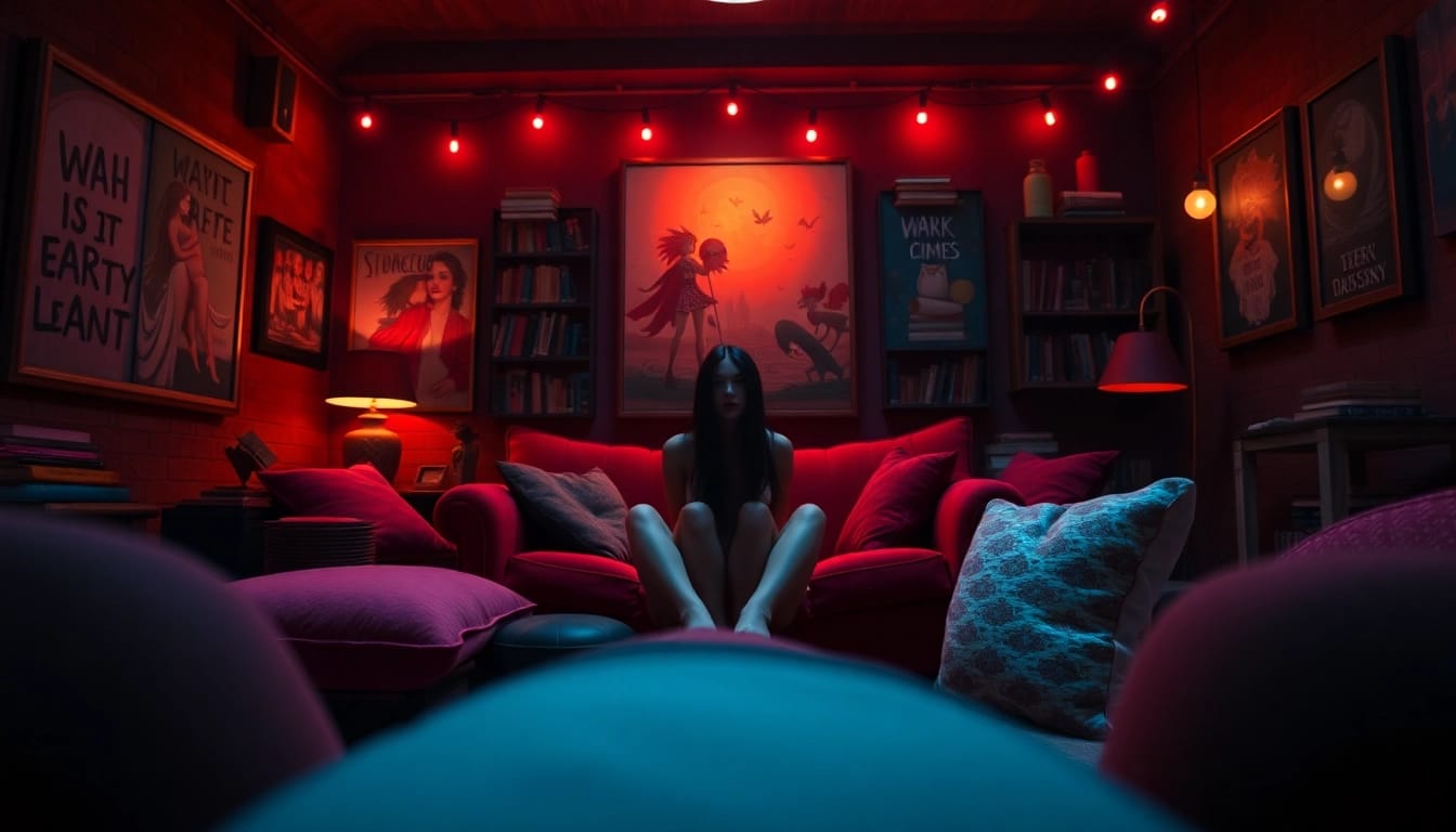 Engaging scene of nsfw roleplay in a cozy, intimate setting showcasing playful character interactions.