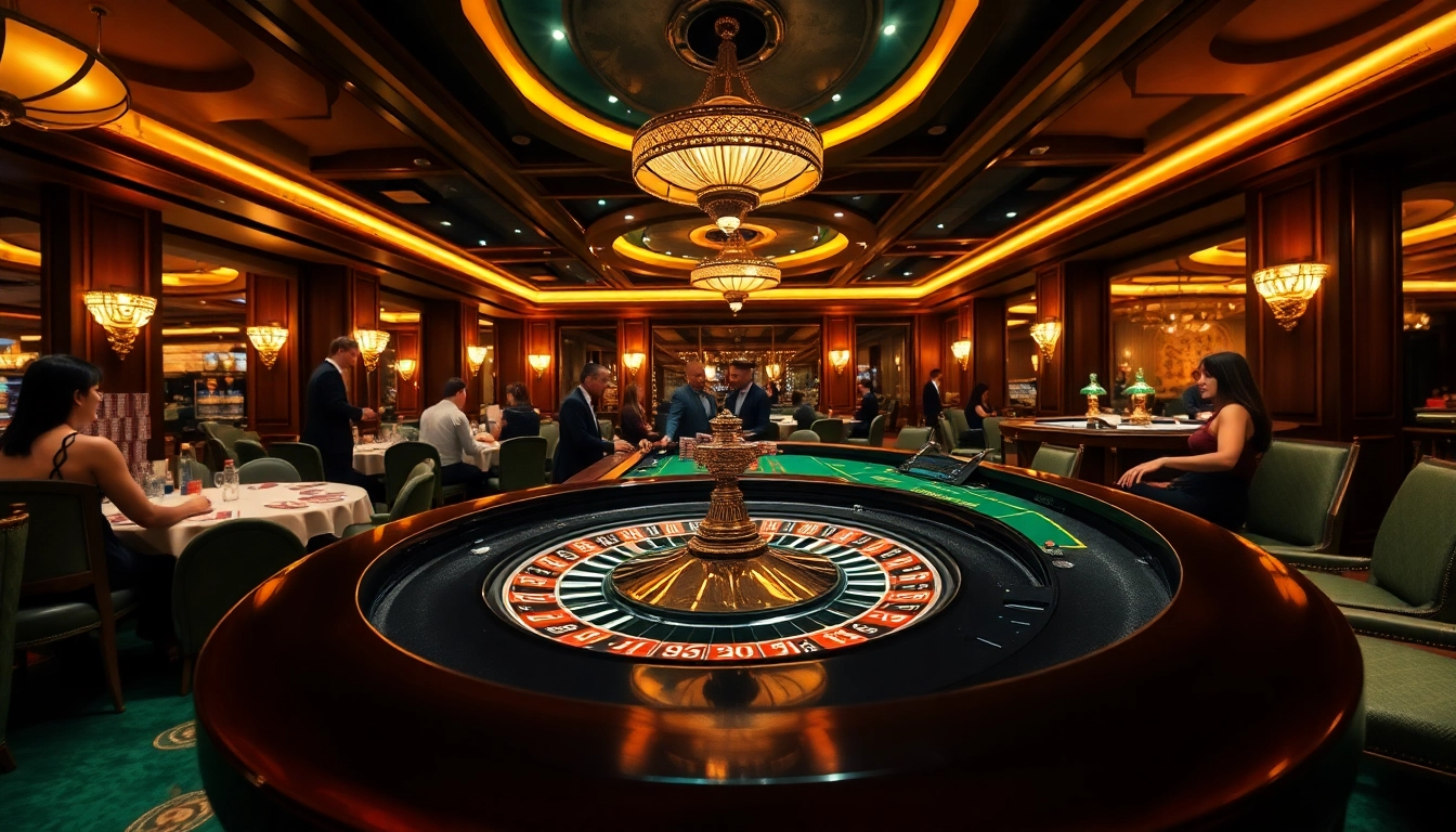 Erleben Sie die spannende Atmosphäre von casino-spiele de in einem eleganten Casino mit Roulette und Spielern.