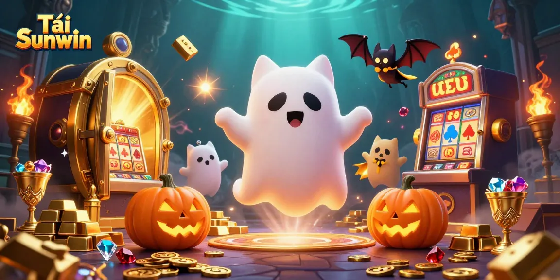 Experience thrilling games with Tải Sunwin in a mystical casino universe, featuring a ghost cat and vampire bat.