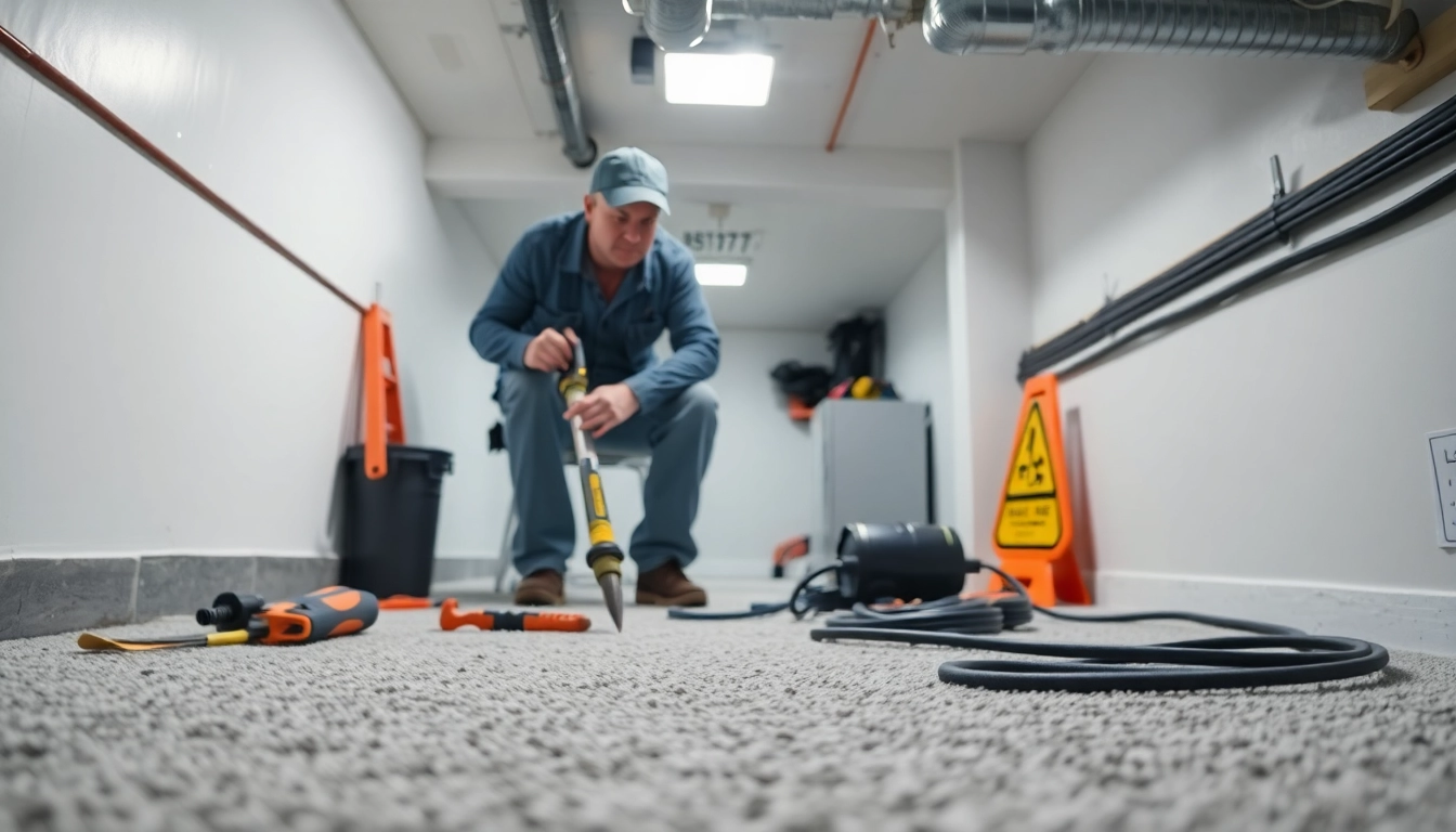 Crawl Space Restoration service featuring professional technicians inspecting a pristine basement environment.