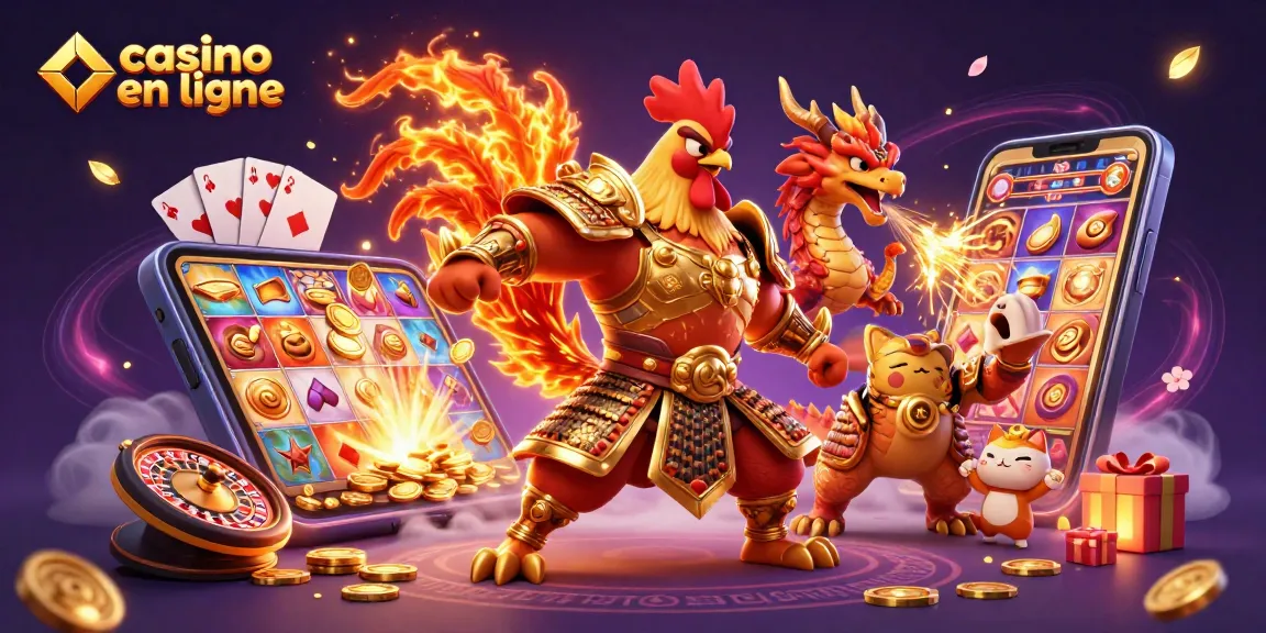Casino en ligne dynamique avec un guerrier, un dragon et des éléments de jeu interactifs.