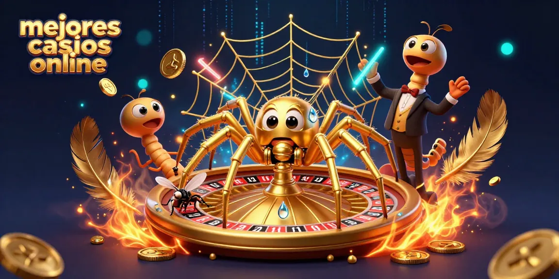 Explore los mejores casinos online en una emocionante ilustración 3D llena de acción y elementos de juego.