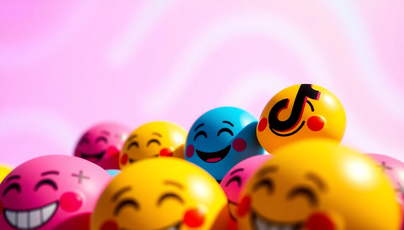 Engaging TikTok emojis displayed in a vibrant scene, showcasing various expressions and designs.