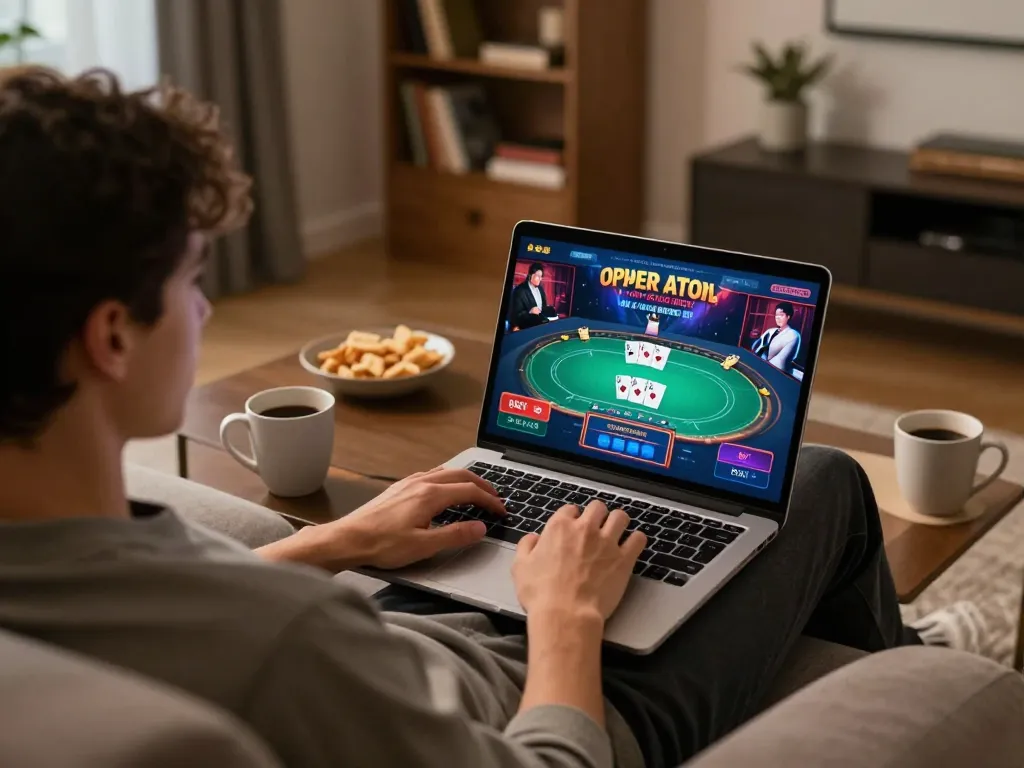 Engaging in online gaming at home with migliori casino online stranieri displayed on the laptop screen
