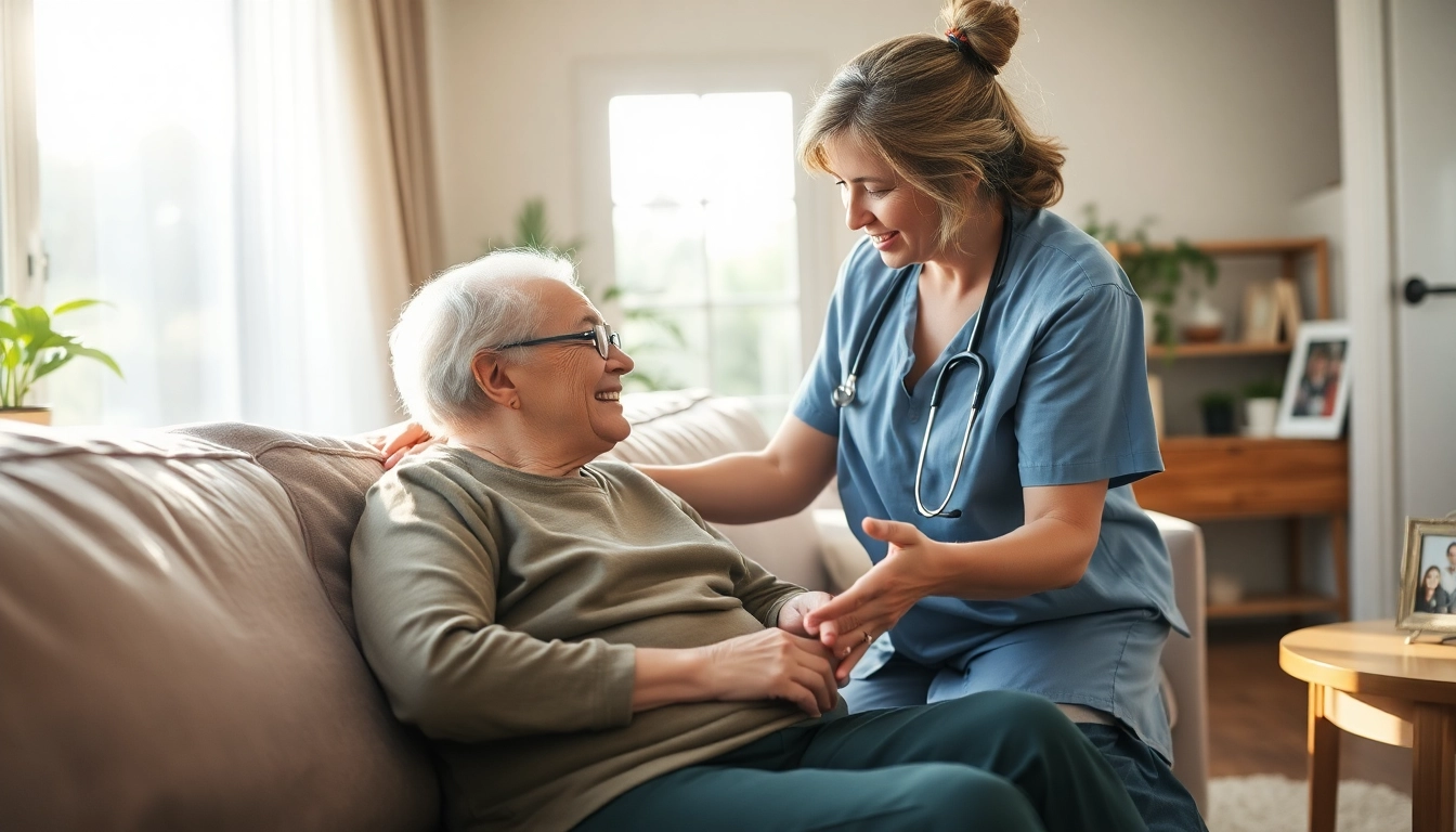 Engaging senior care austin tx service featuring a compassionate caregiver and elderly client in a comforting home environment.