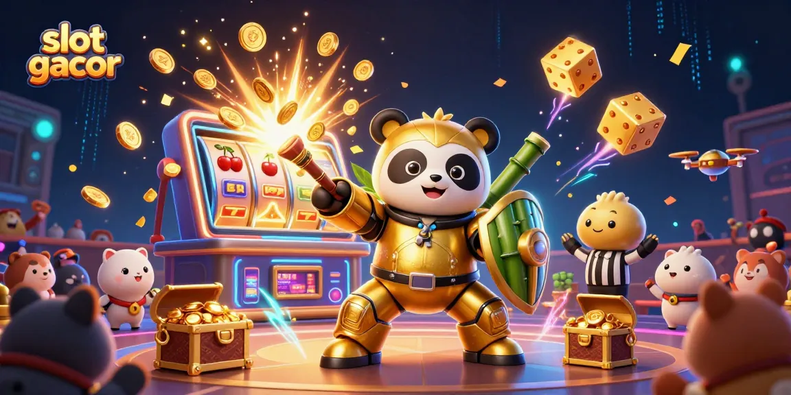 Slot gacor dengan panda emas bertarung di arena, mempesona penonton hewan.