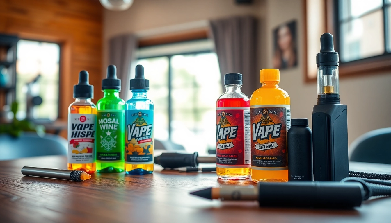 Showcasing a wide selection of premium vape juices and accessories, arranged to entice and engage enthusiasts.