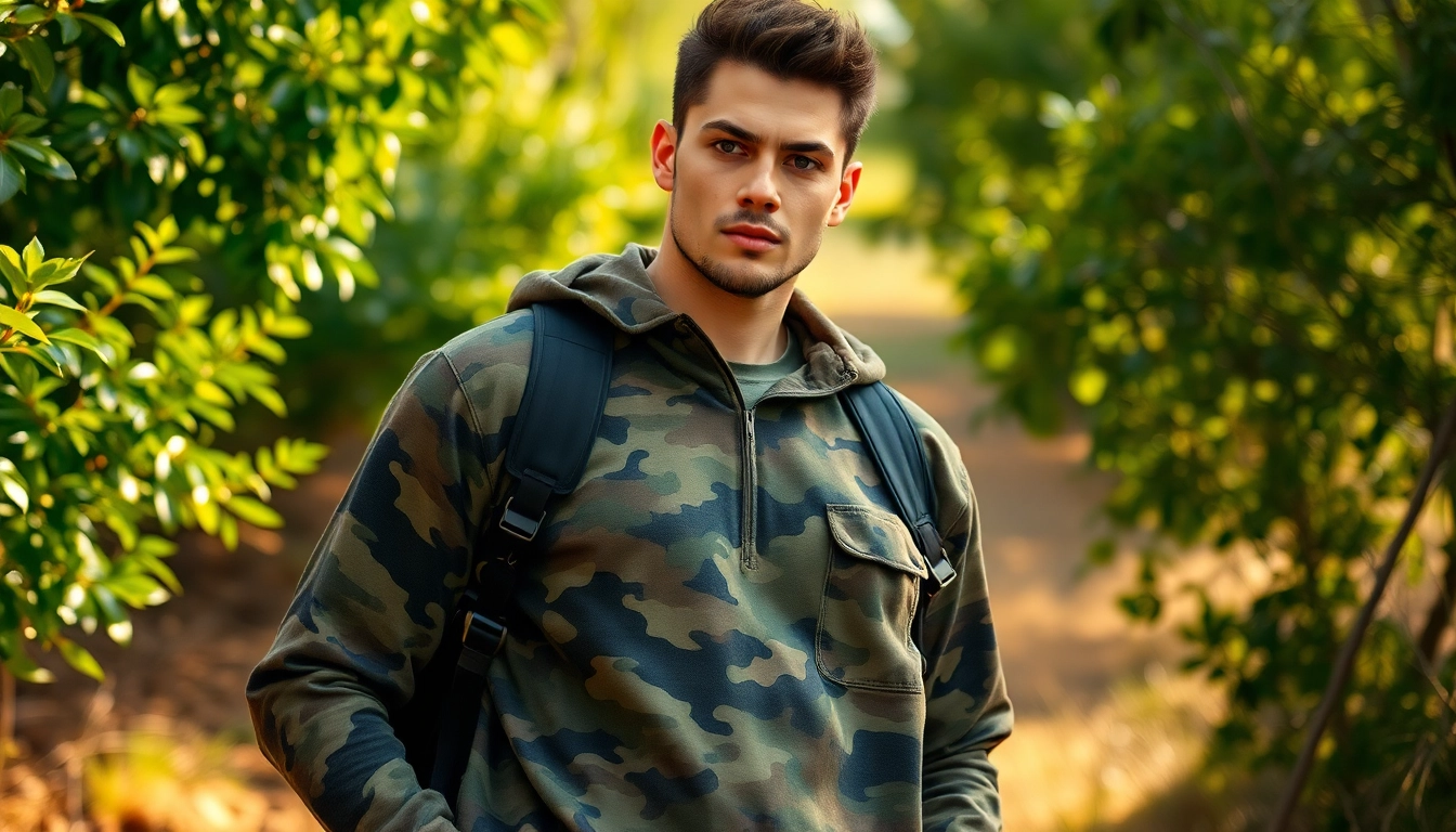 Bezoek de goedkope camouflage print kleding in een natuurlijke omgeving.