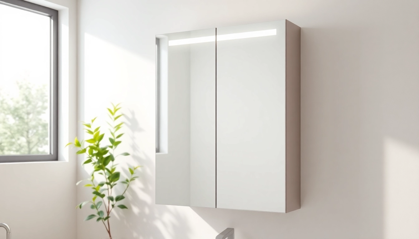 Showcasing a bathroom cabinet with mirror and light in a modern bathroom setup.