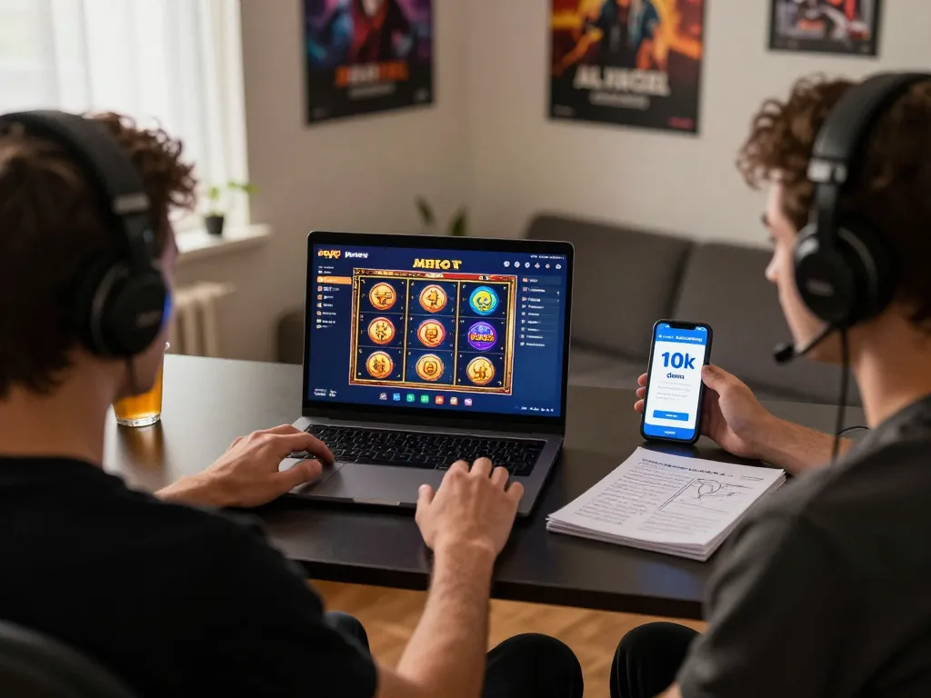 Engaging in slot depo 10k dana gaming strategy at home with laptop and notes
