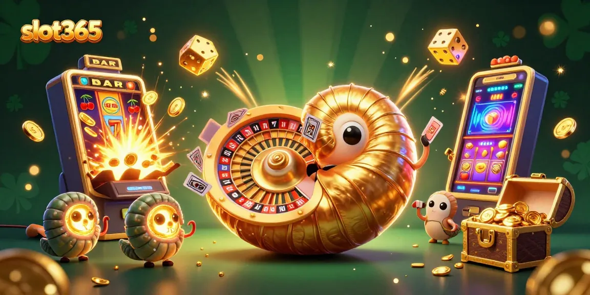 Experience thrilling action at slot365 with 3D illustrations of vibrant casino games and rewards.
