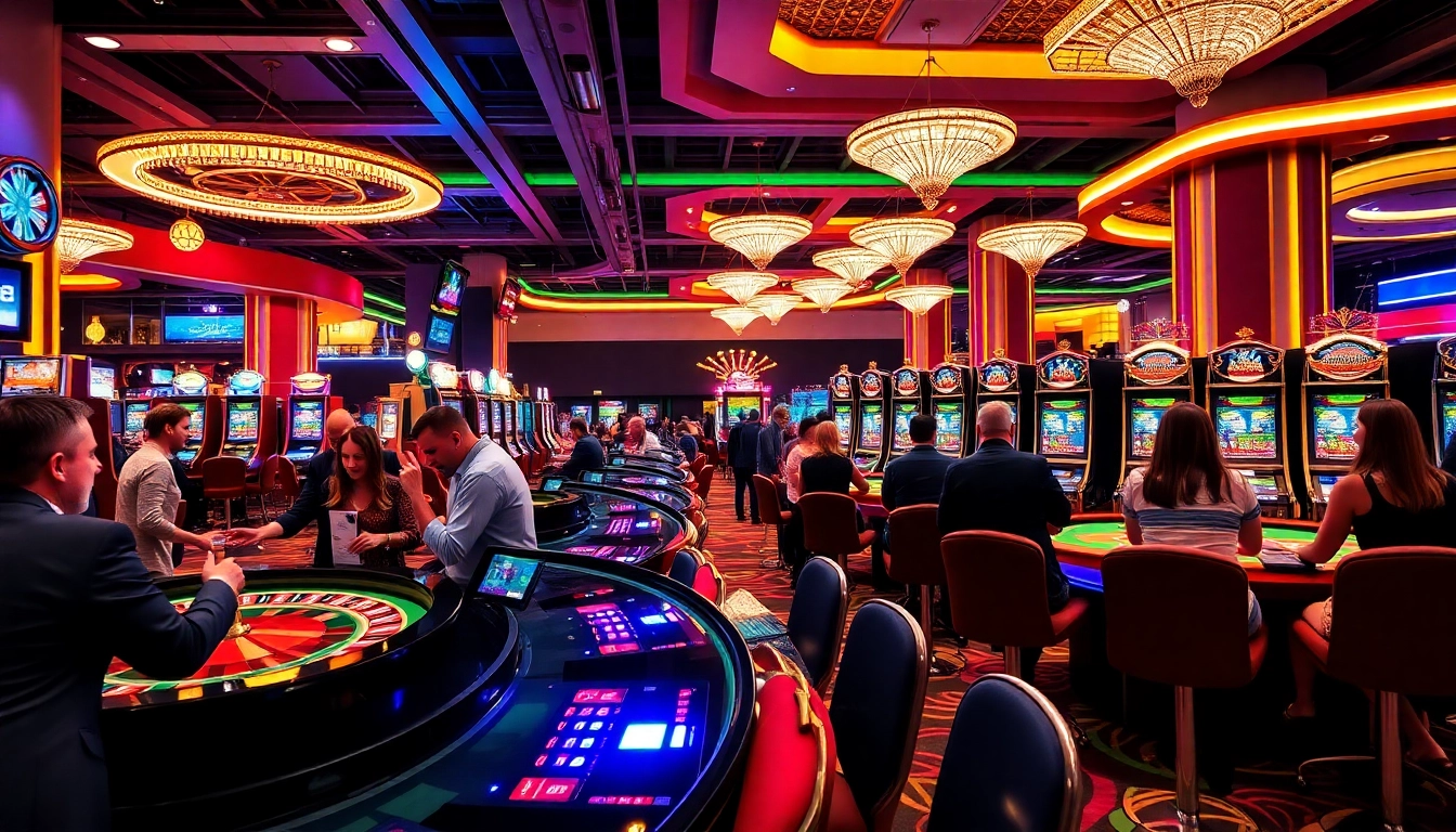 Exciting gaming scene at a Non gamstop Casino Uk with active players and vibrant lights.