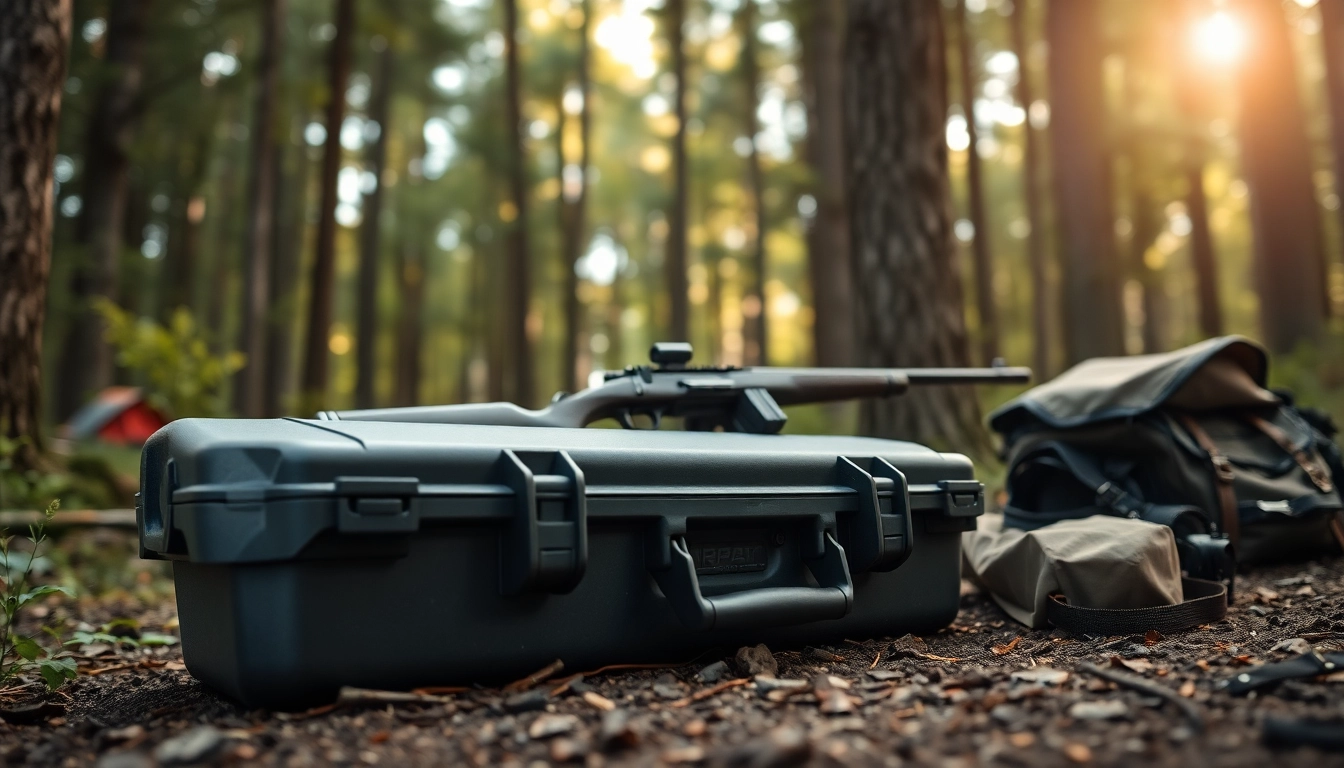 Secure your pelican rifle case while showcasing its features in a rugged outdoor environment.