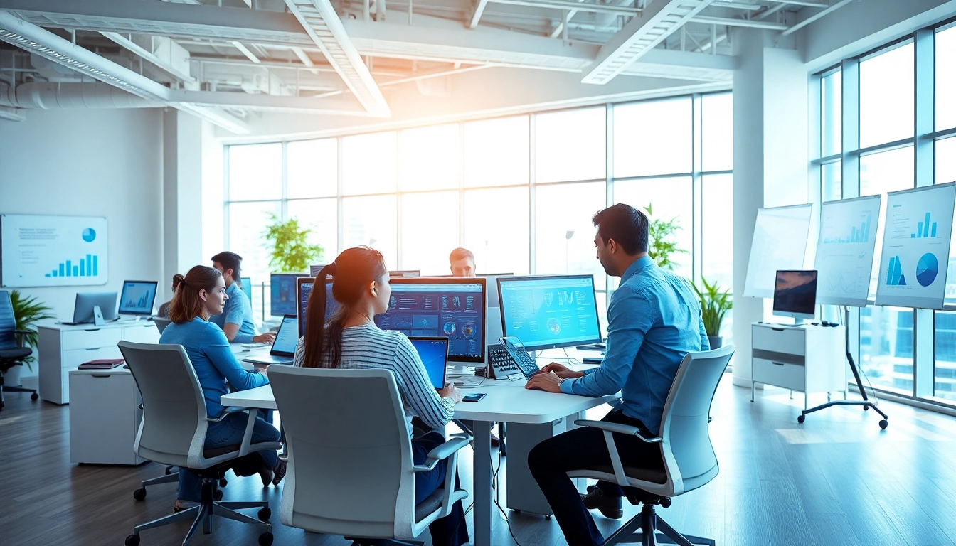Enhance your search for managed IT services near me with a team collaboration in a modern office.