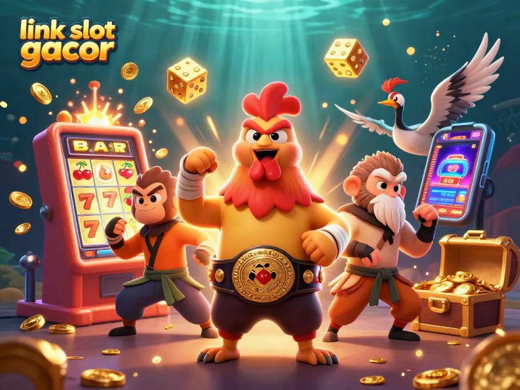 Unleash winning opportunities with link slot gacor in a vibrant casino-themed digital illustration.