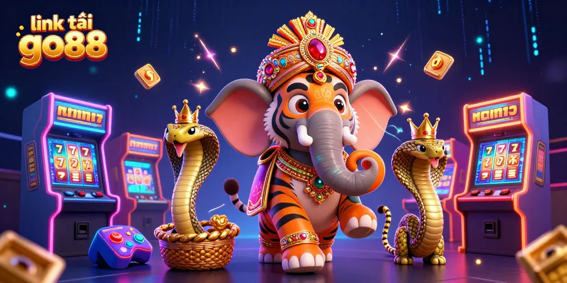 Experience excitement with link tải go88 in this vibrant online casino illustration featuring a maharaja tiger.