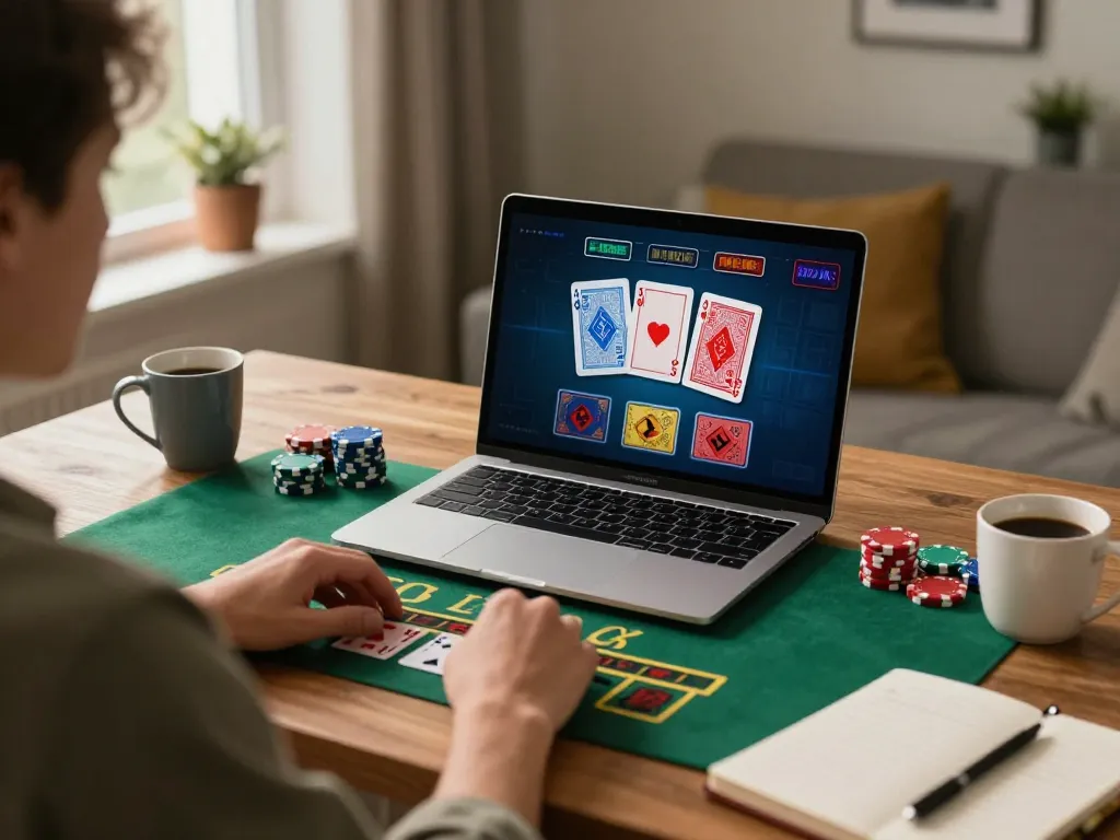 8kbet player enjoying an online blackjack game in a cozy home setting