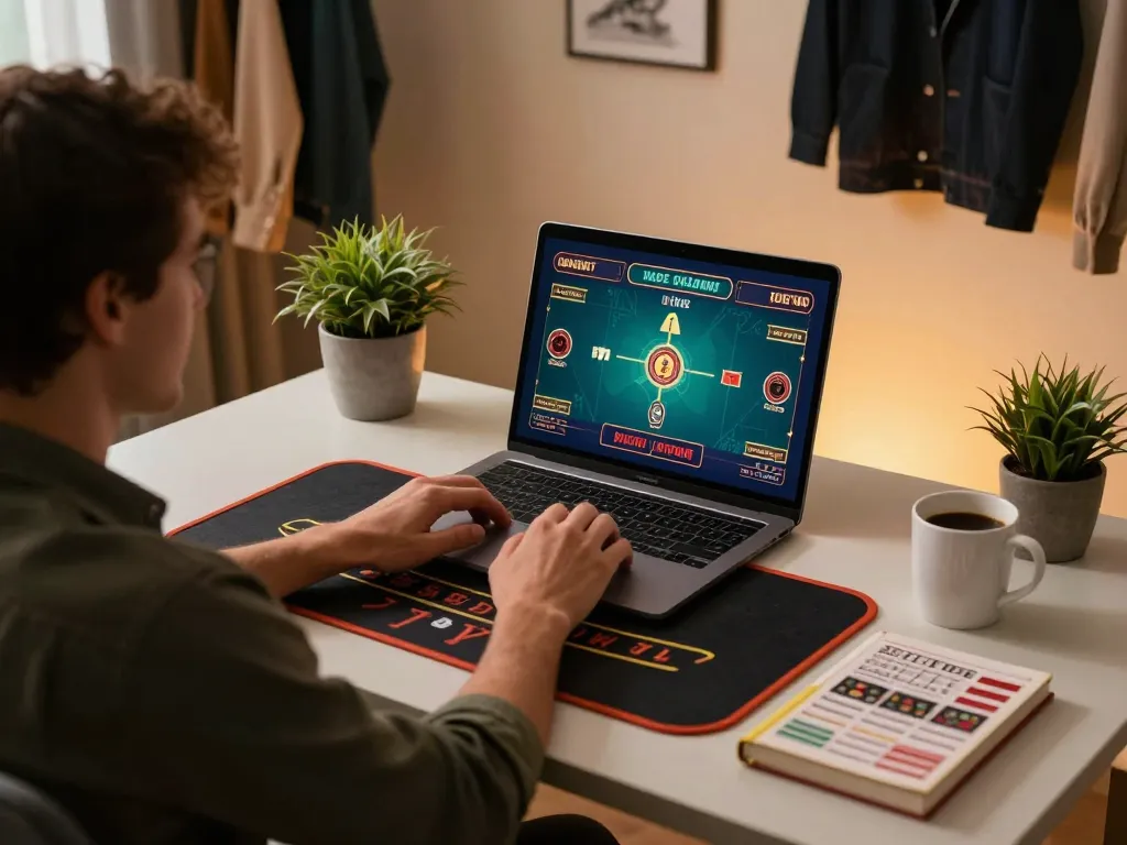 Experience live dealer blackjack at home with 388bet, showcasing a stylish gaming setup.