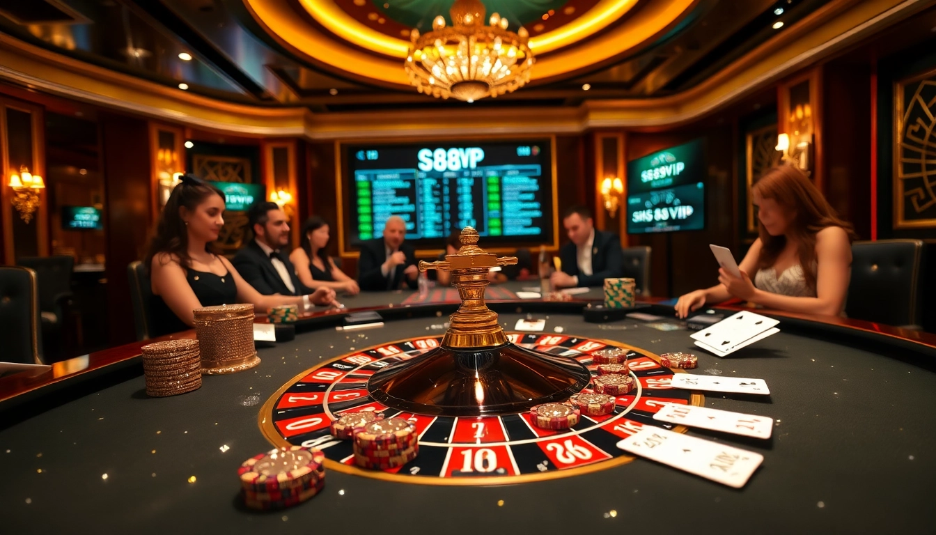 S88VIP gamblers enjoying a thrilling roulette game with sleek technology and luxurious decor.