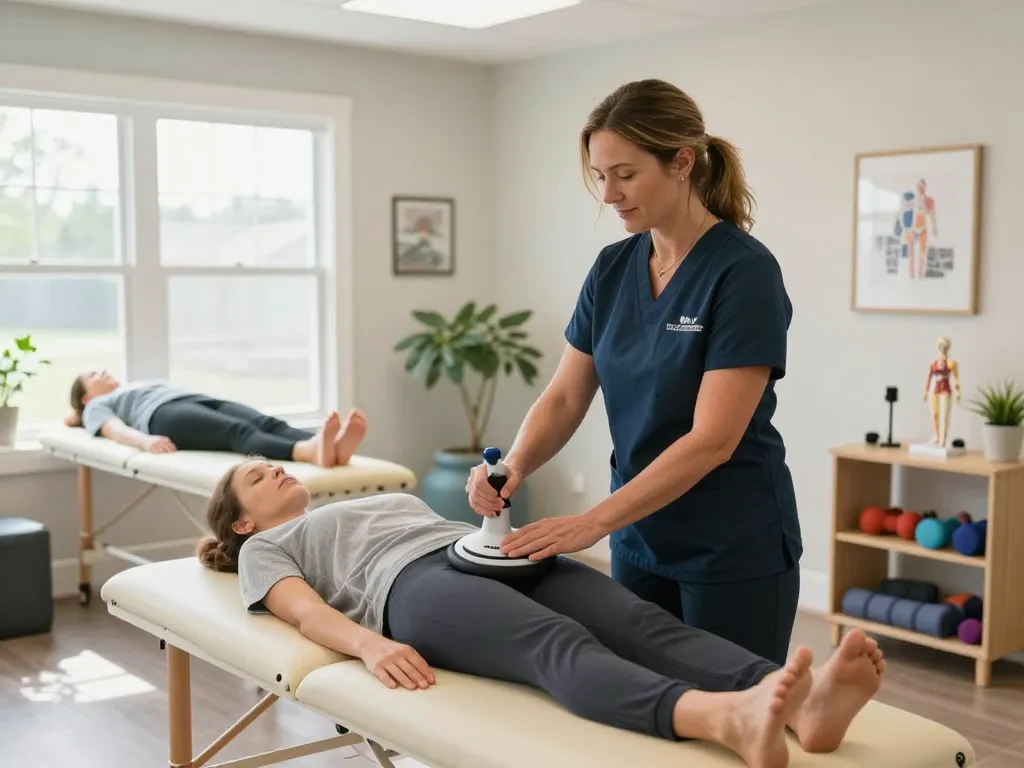 Westbrook Chiropractor Dr. Andrea Smith provides gentle adjustments in a serene chiropractic office.