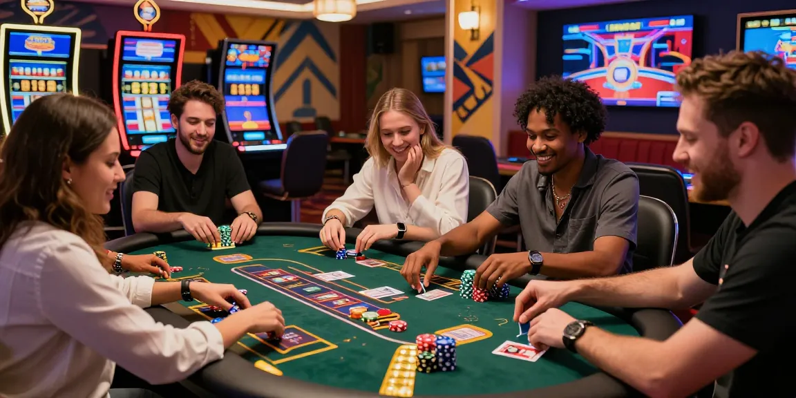 Players enjoying thrilling games at credit card casinos in a lively online casino atmosphere.