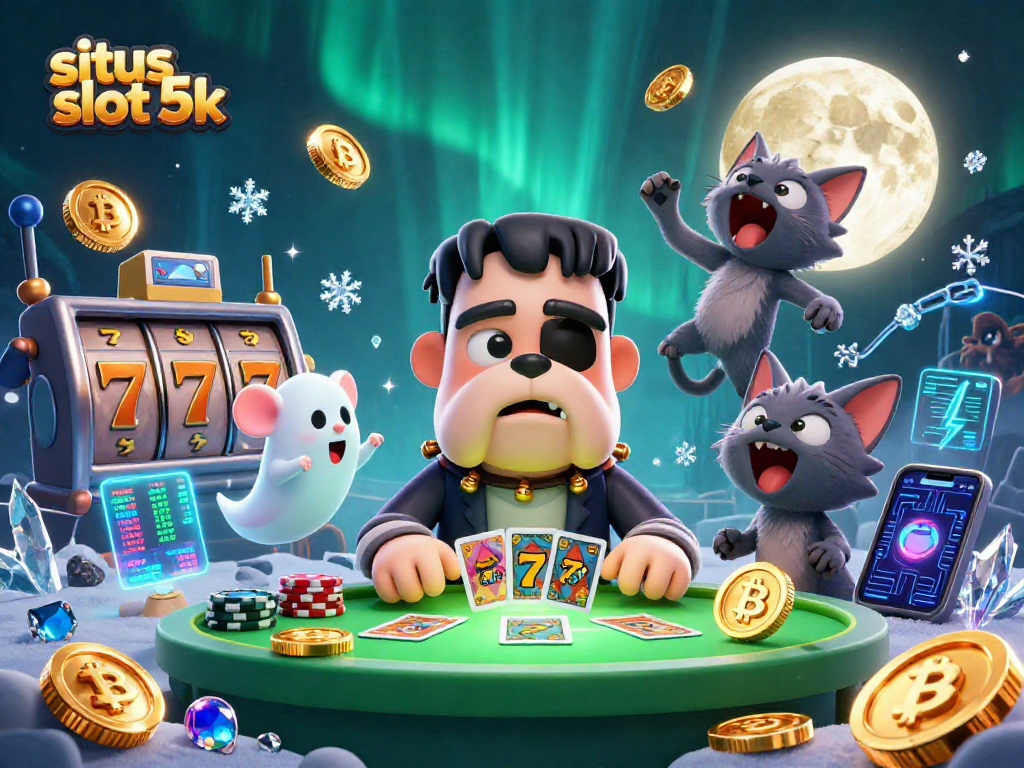 Engage with situs slot 5k excitement through a 3D cartoon scene featuring a Frankenstein bulldog, ghost mouse, and werewolf kitten.