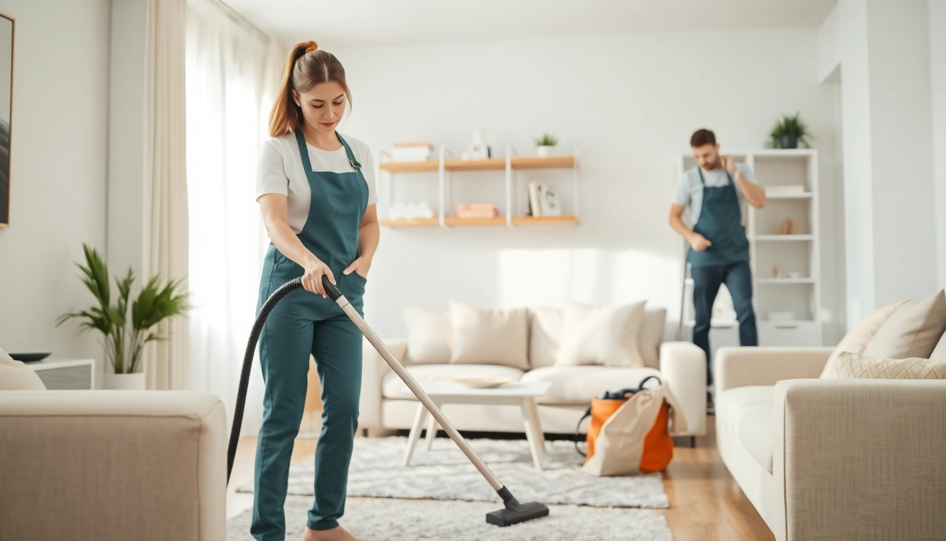 Cleaning Service professionals diligently cleaning a modern living room, showcasing their expertise.