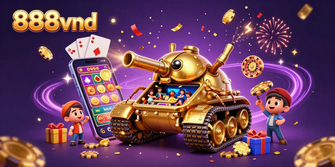 Win big at 888vnd with a lively casino scene featuring gold coins, confetti, and game excitement.