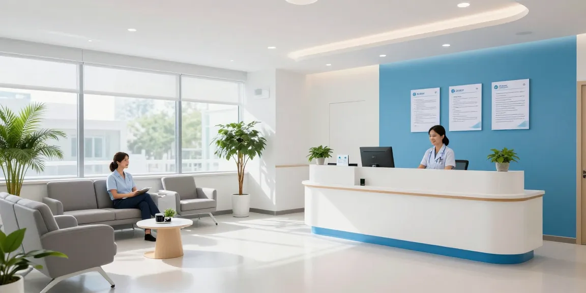 Short term health insurance options, medical services, and patient care at modern health clinic.