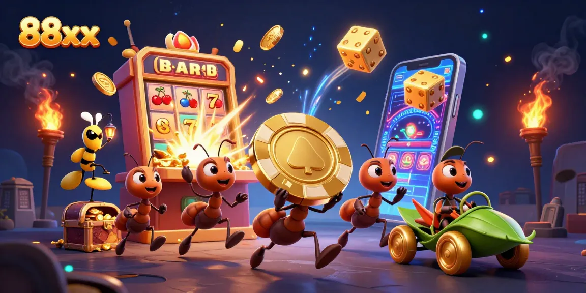 Engage with 88xx in this vibrant scene of ants executing a heist while carrying a giant poker chip.