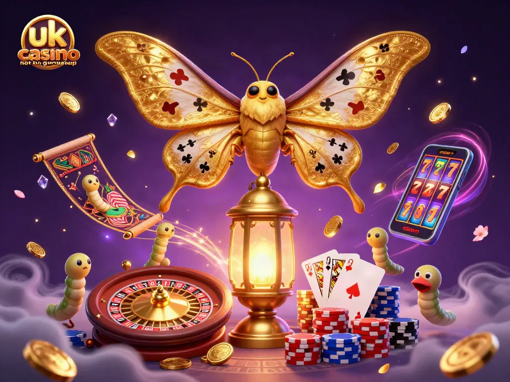 Play at the exciting uk casino not on gamstop, featuring vibrant casino elements and golden moths.