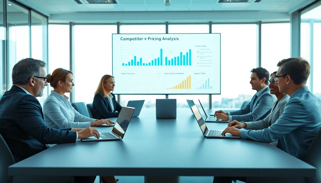 Analyze competitor pricing strategies during a professional meeting with engaged teams.