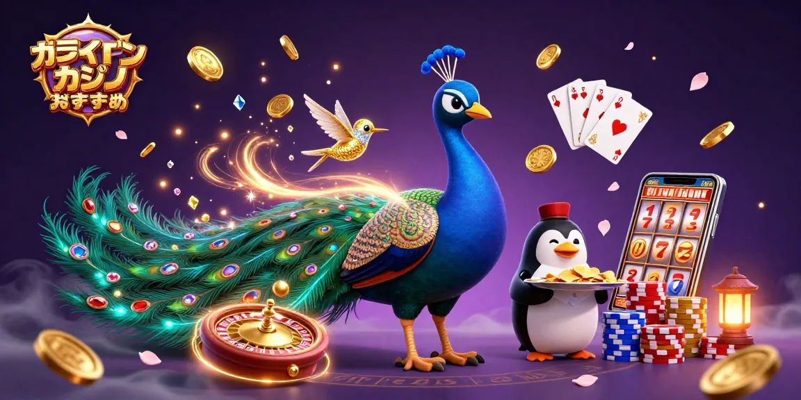 オンラインカジノ おすすめのシーンを描いた3Dイラスト。華やかな雰囲気の中、キャラクターたちが賑わうカジノの詳細を楽しみながらゲームを体験しています。