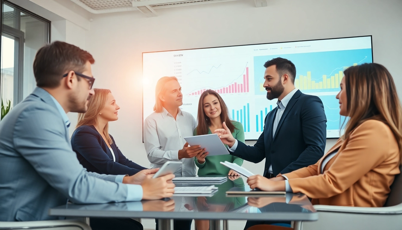 Teams analyze strategies for edmonton seo in a modern office environment.