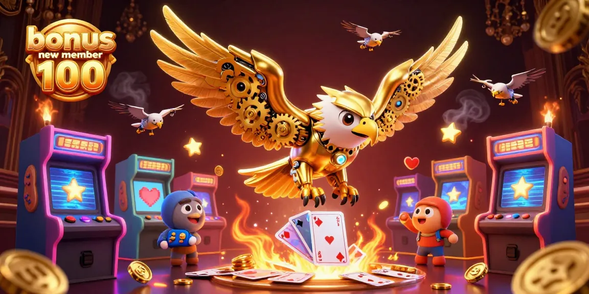Engage with thrilling gaming elements in this dynamic scene showcasing bonus new member 100 and 3D characters.